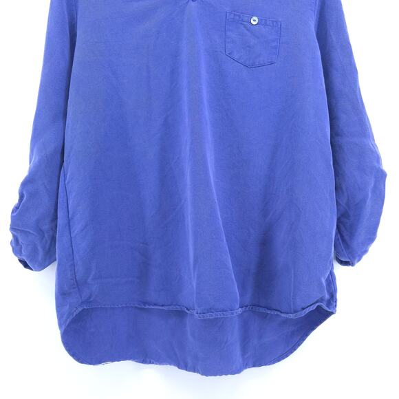 Soft Surroundings 27747 V-Neck Tencil Periwinkle Blouse Roll-tab Sleeve Pocket M - Picture 2 of 10